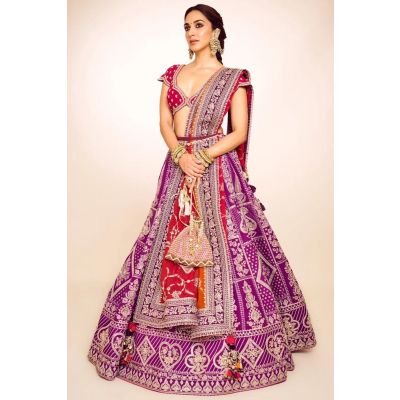 Designer Bridal Purple and Red Hand Embroidered Lehenga Choli - Appelle Fashion