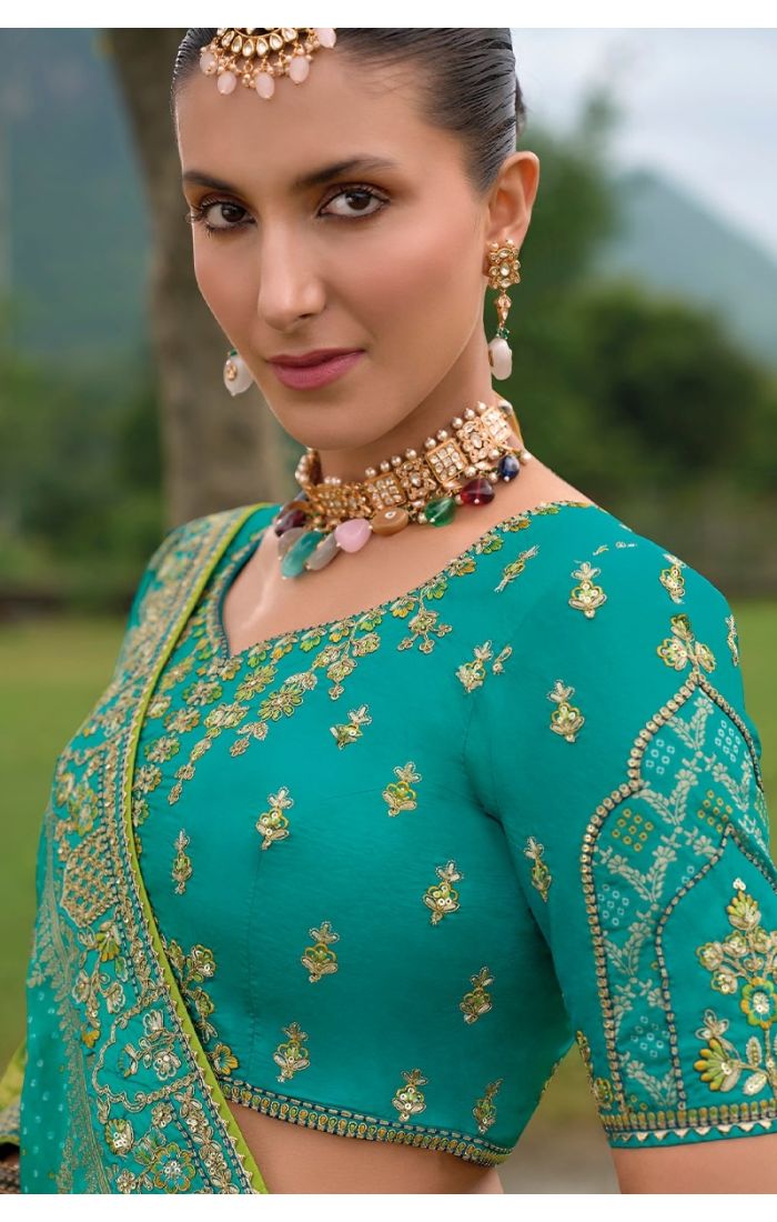 Aqua Gold Banarasi Lehenga – Traditional Bridal & Festive Wear