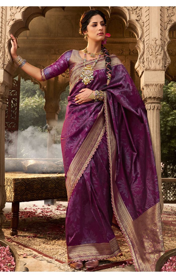 Lavender sequin georgette party wear saree with designer blouse — SREV4035 front view