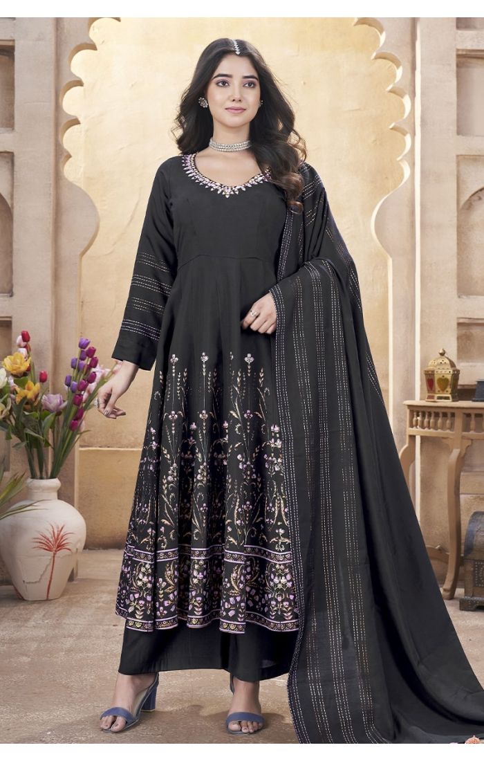 Black Embroidered Palazzo Suit with Dupatta – Wedding & Festive Wear