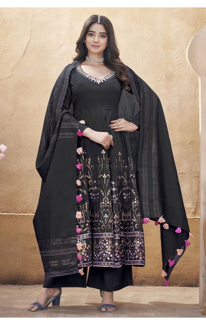 Black Embroidered Palazzo Suit with Dupatta – Wedding & Festive Wear