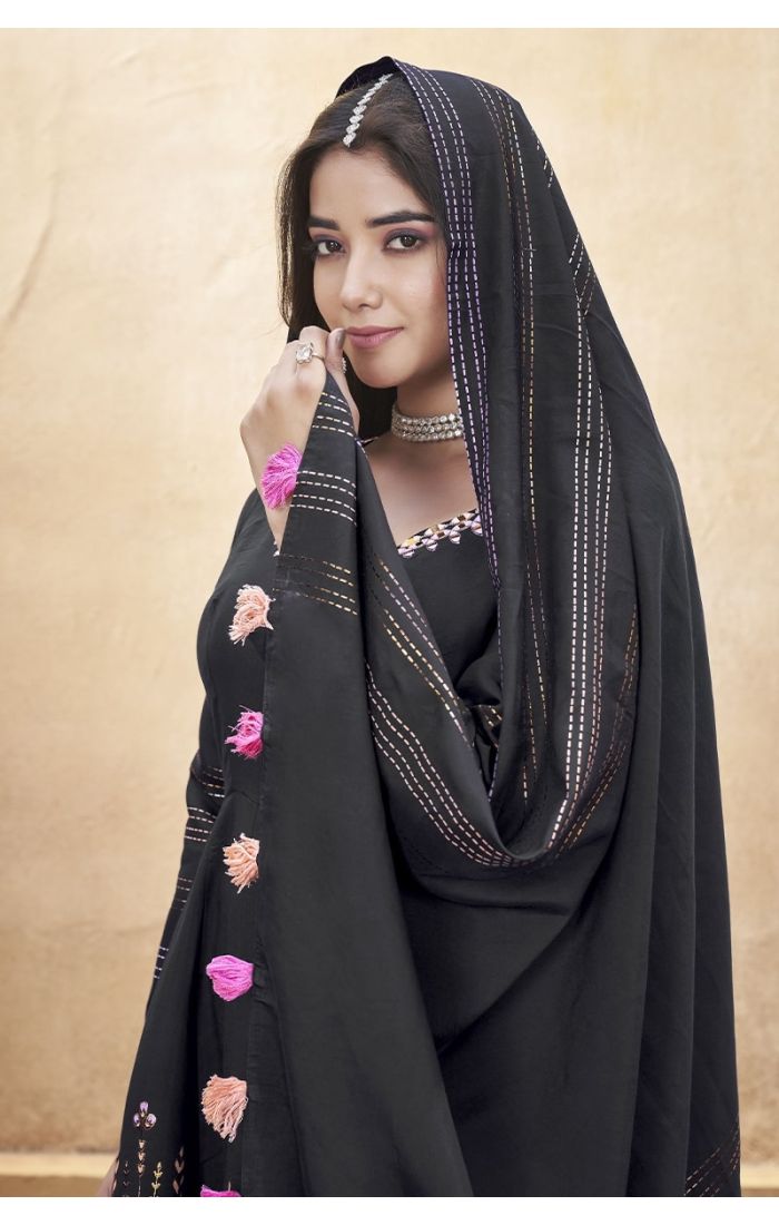 Black Embroidered Palazzo Suit with Dupatta – Wedding & Festive Wear