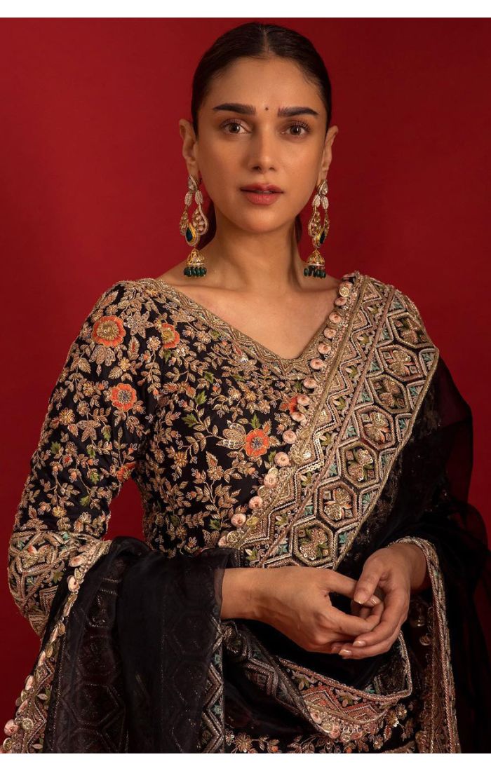 Black & Gold Zardozi Sharara Suit – Hand-Embroidered Wedding & Festive Wear