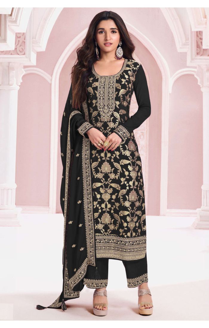Buy Jacquard Viscose Black Embroidered Salwar Suit online - Appelle Fashion | SALV5721