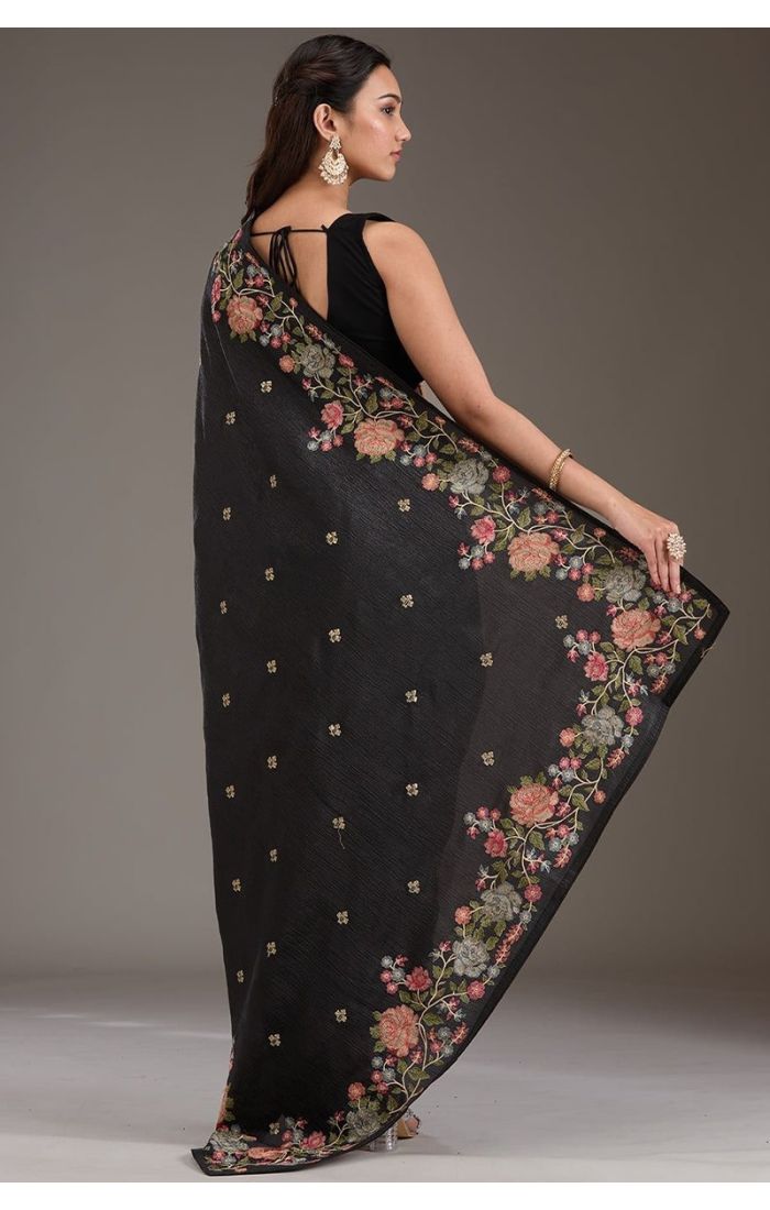 back view showing saree fall and border