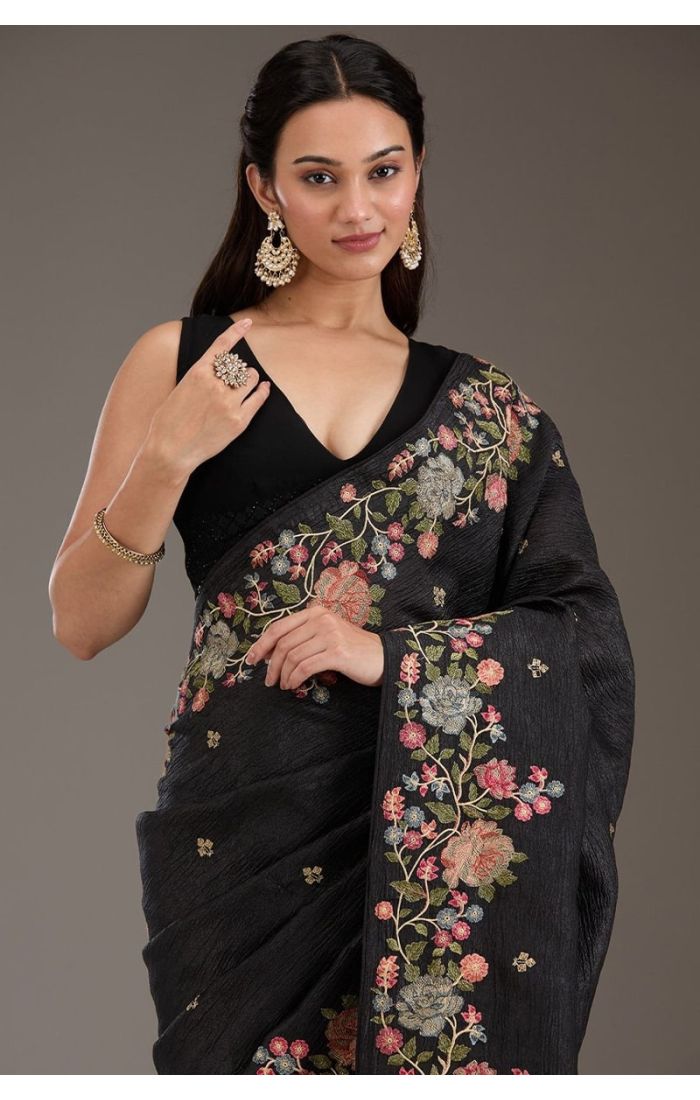 Close-up of embroidery and piping lace detailing