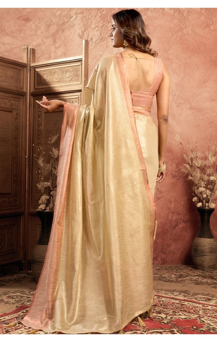  Complete saree layout with subtle beige-gold finish