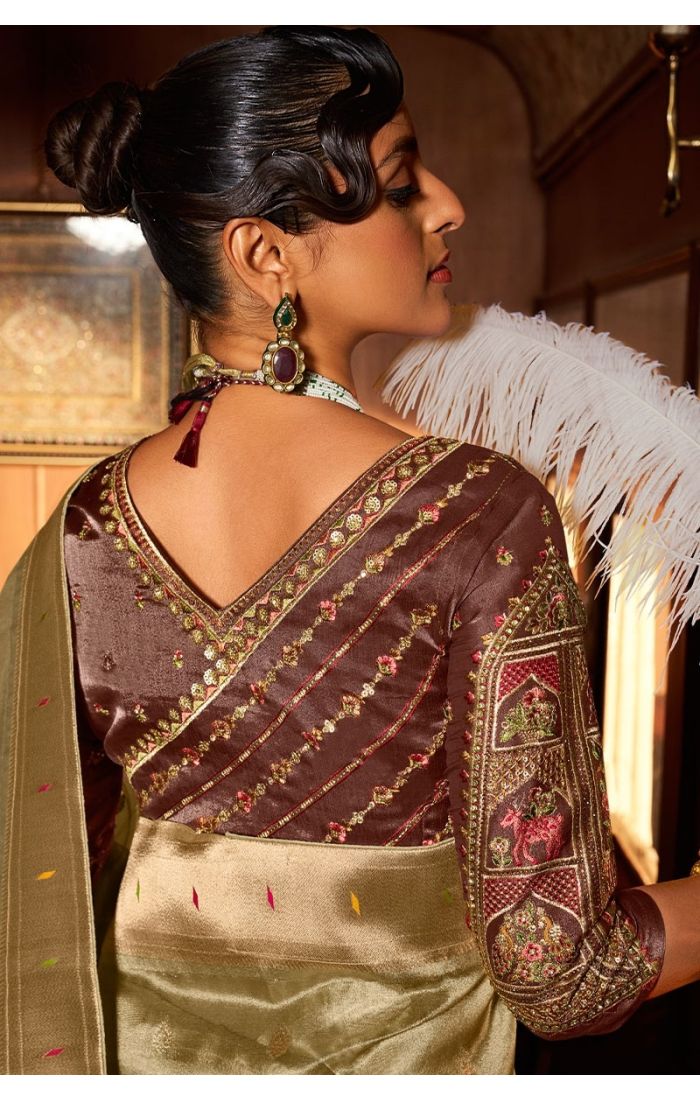 Pure silk blouse with zari and stone embellishments – dark grey