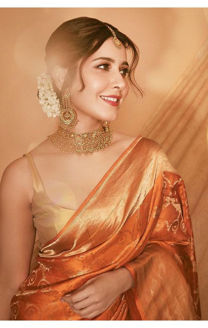 Designer Orange Banarasi Silk Saree with Golden Blouse - SREA2280