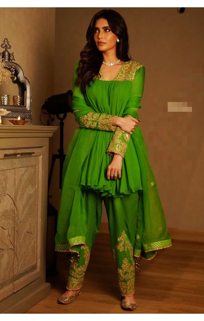 Emerald Green Silk Embroidered Salwar Suit for Eid Festive Wear