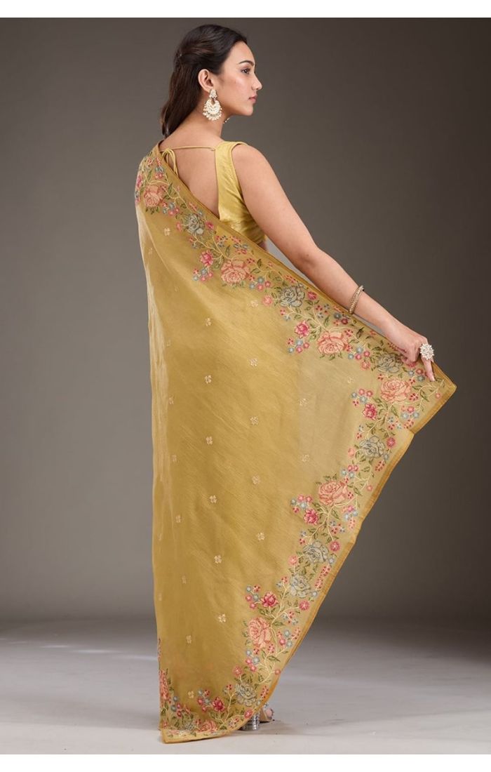 Fabric texture and unstitched satin blouse display back view