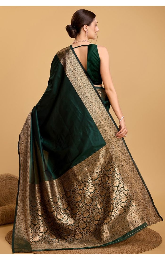 Green Soft Silk Saree with Zari Weaving and Blouse – Wedding & Festive Wear