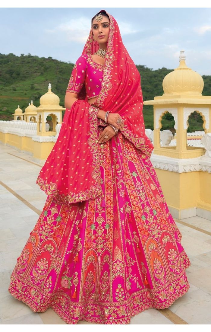 Hot Pink Bridal Banarasi Lehenga with Heavy Zari Embroidery – Wedding & Festive Wear for Brides & Wedding Guests