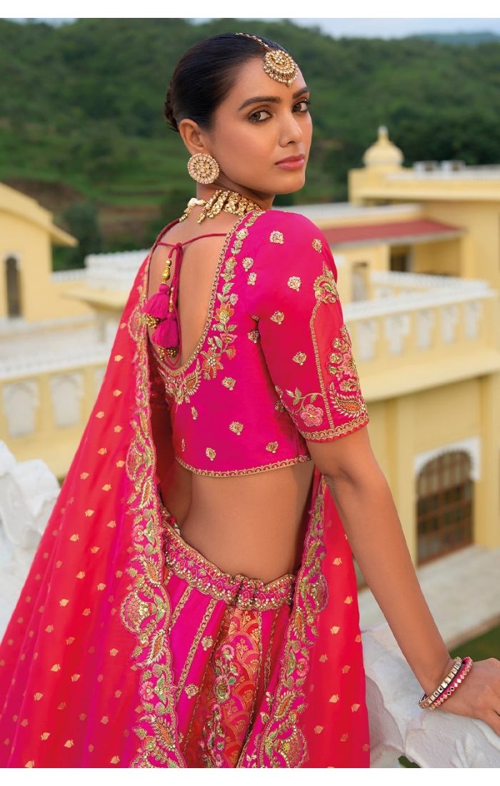 Hot Pink Bridal Banarasi Lehenga with Heavy Zari Embroidery – Wedding & Festive Wear for Brides & Wedding Guests