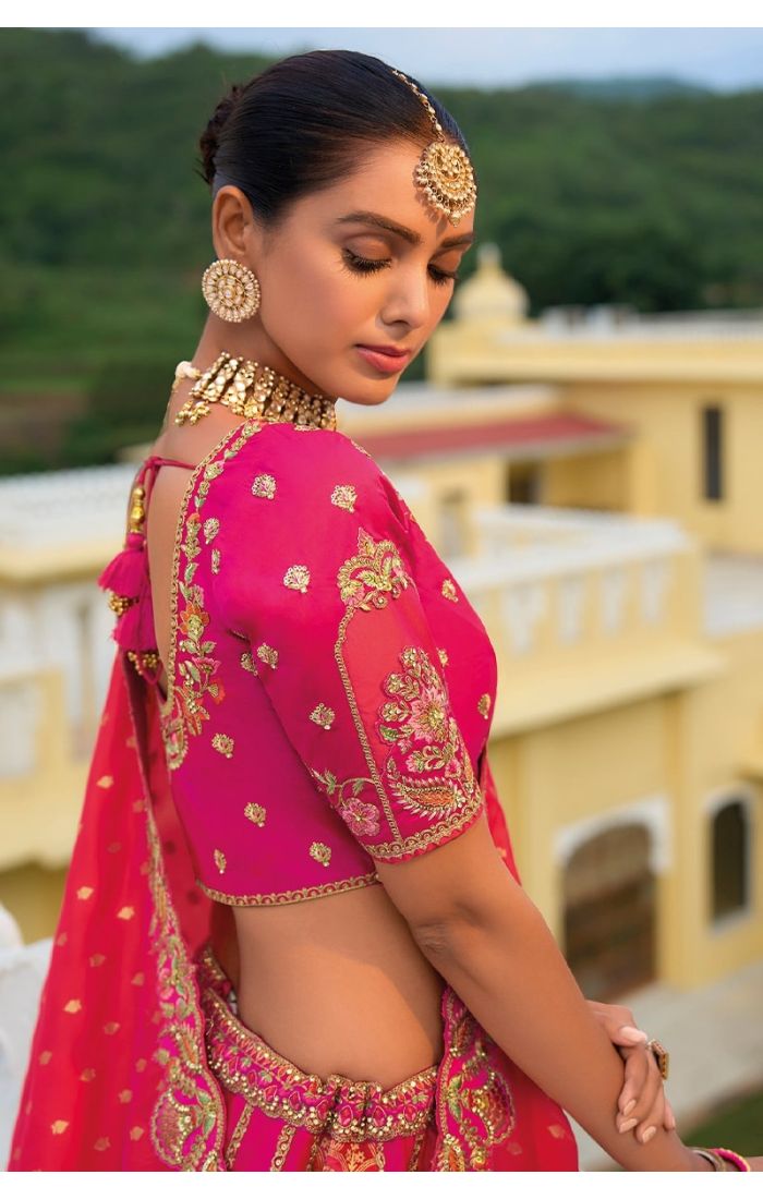 Hot Pink Bridal Banarasi Lehenga with Heavy Zari Embroidery – Wedding & Festive Wear for Brides & Wedding Guests