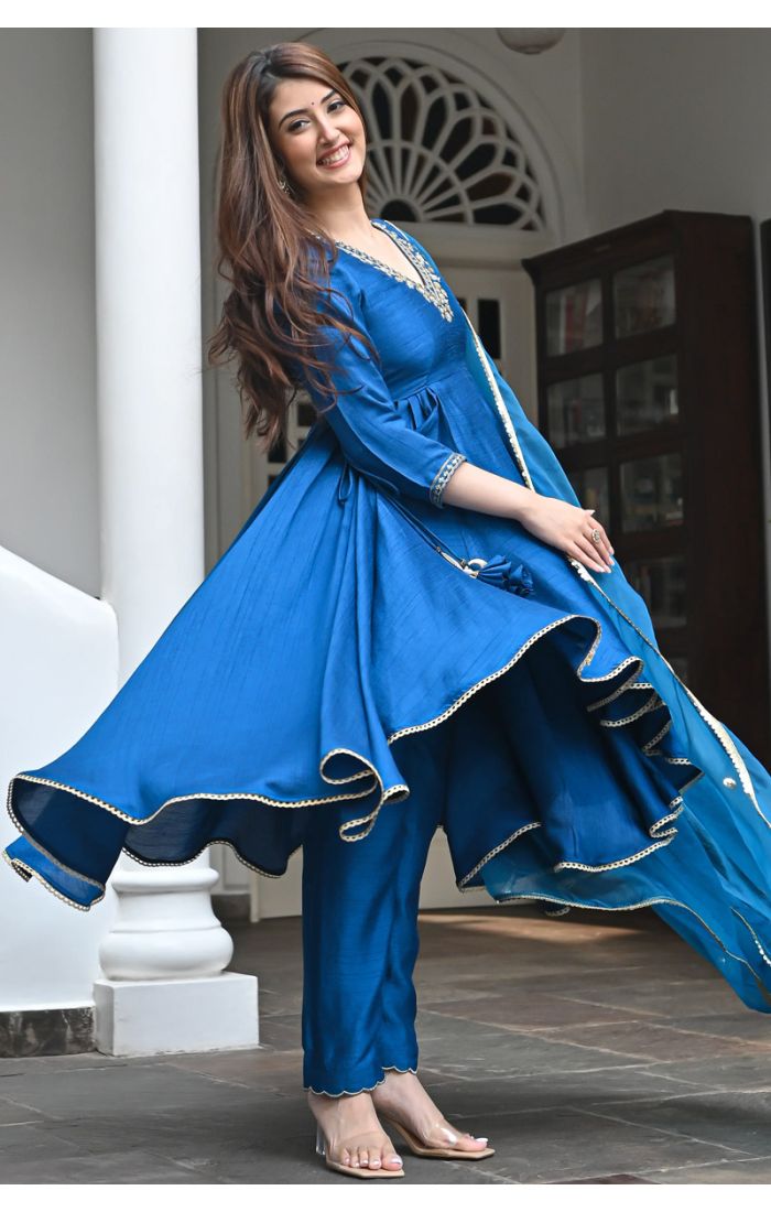 Designer Blue Anarkali Suit with Embroidery and Stonework for Eid and Weddings