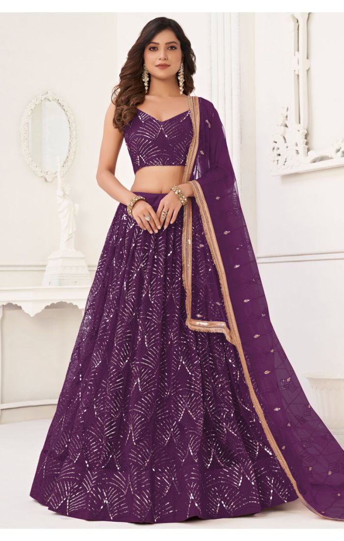 Royal Purple Sequined Lehenga Choli for Weddings and Festive Occasions in the UK & Europe