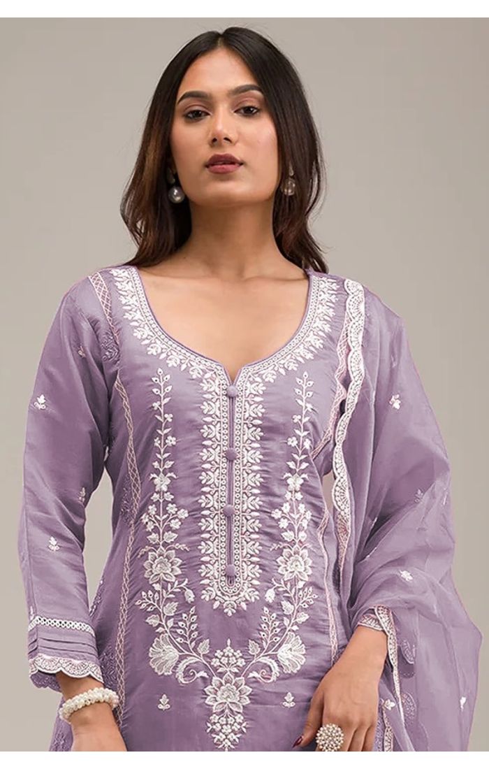 Lavender Cotton Chikankari Embroidered Salwar Suit for Women – Wedding & Festive Wear