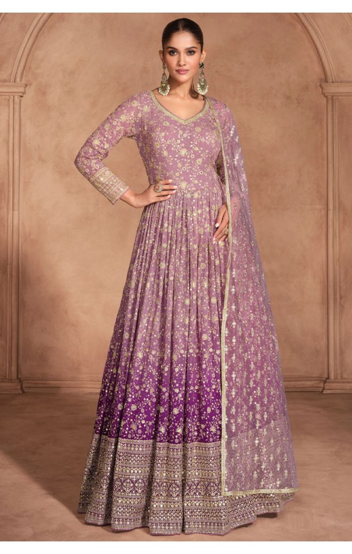 Buy Georgette Lavender Anarkali Salwar Suit with Net Dupatta online - Appelle Fashion | SALV5718