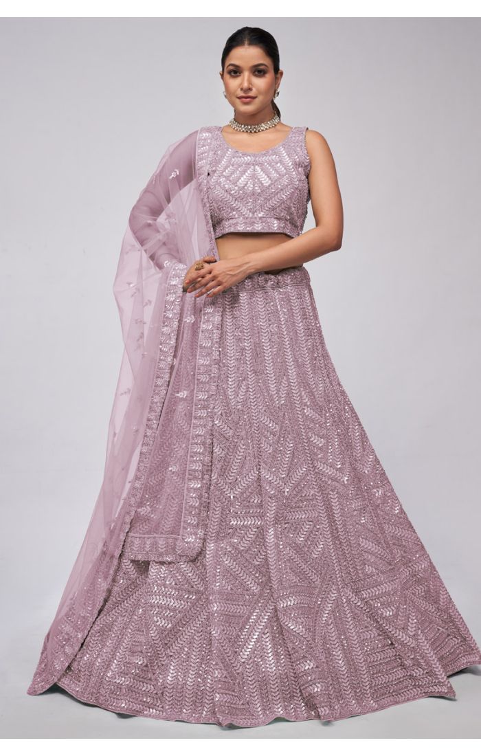 Lavender Sequined Net Lehenga for Weddings and Receptions