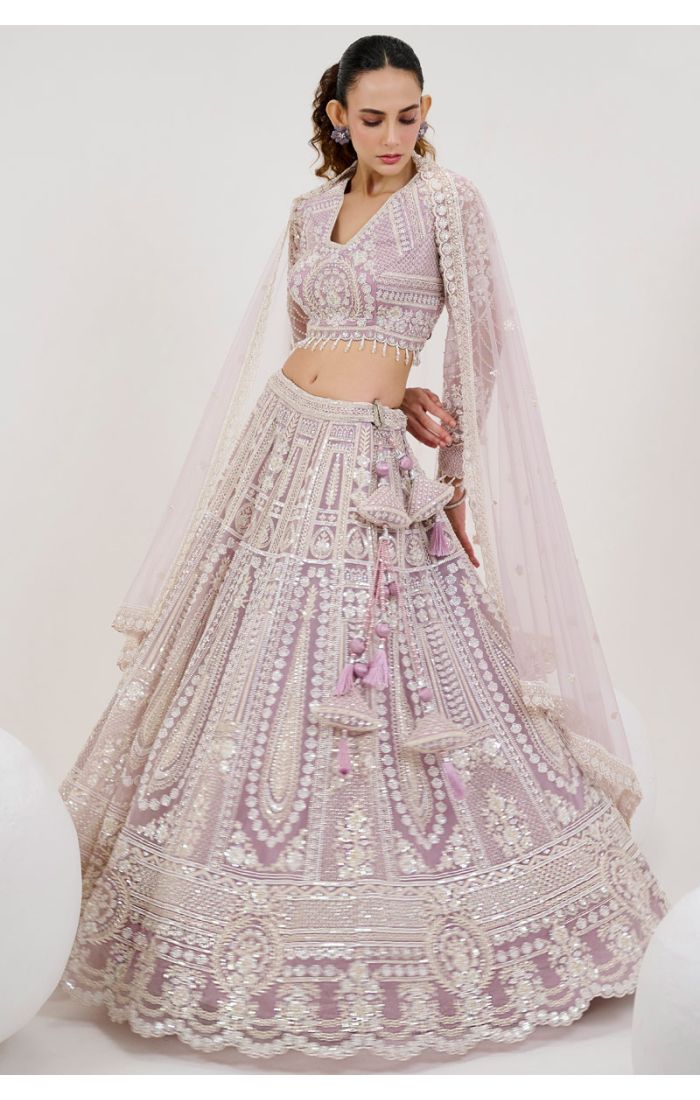 Lilac Embroidered Bridal Lehenga with Heavy Zari and Sequin Work In USA - LEHV3885