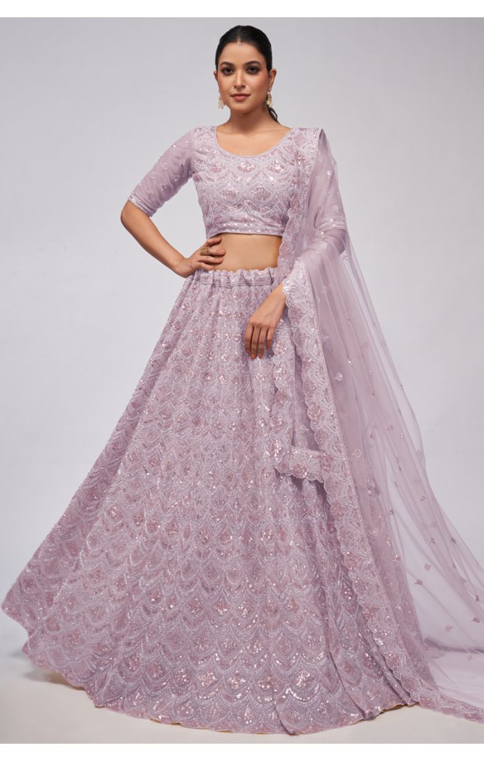 Lilac Sequin Embellished Net Lehenga Set - Designer Wedding Lehenga.