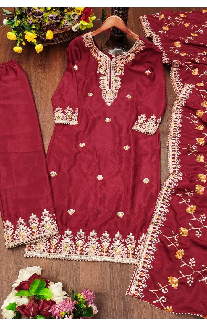 Majestic Maroon Embroidered Salwar Kameez for Wedding & Festive Wear – Indian & Pakistani Traditional Outfit