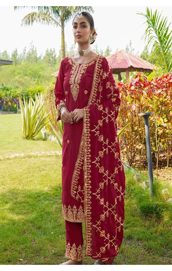 Majestic Maroon Embroidered Salwar Kameez for Wedding & Festive Wear – Indian & Pakistani Traditional Outfit