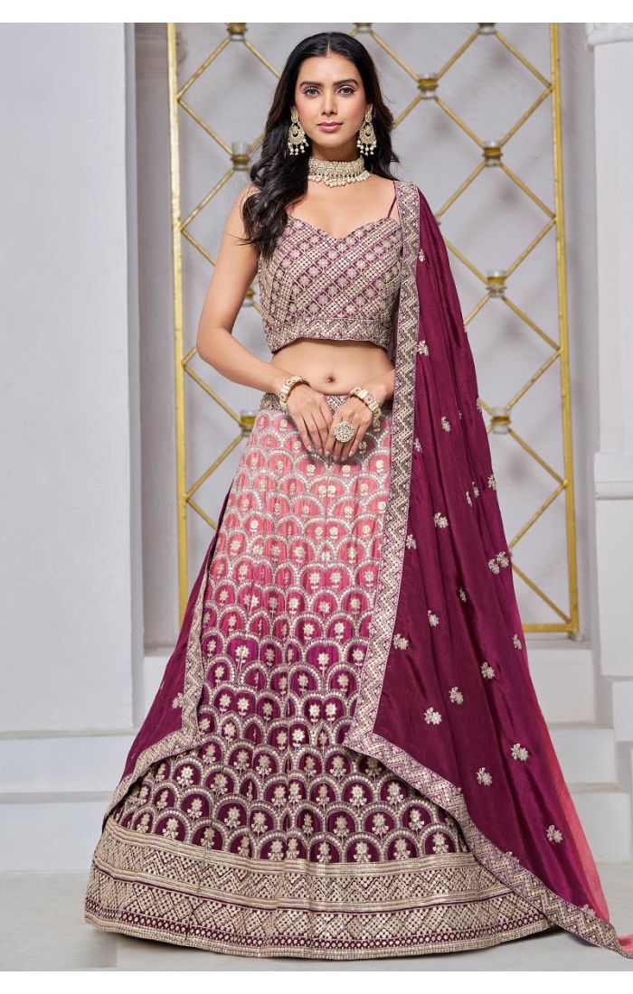 Maroon Banarasi Silk Lehenga Choli with Intricate Zari Embroidery