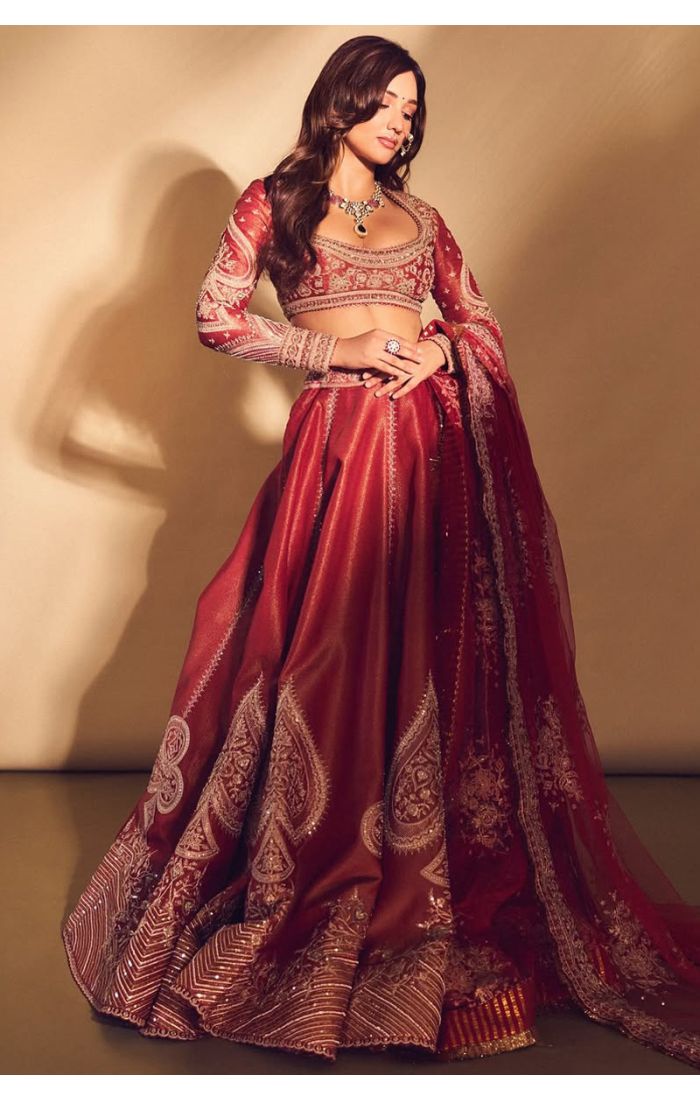 Maroon Designer Lehenga with Heavy Embroidery – Front View