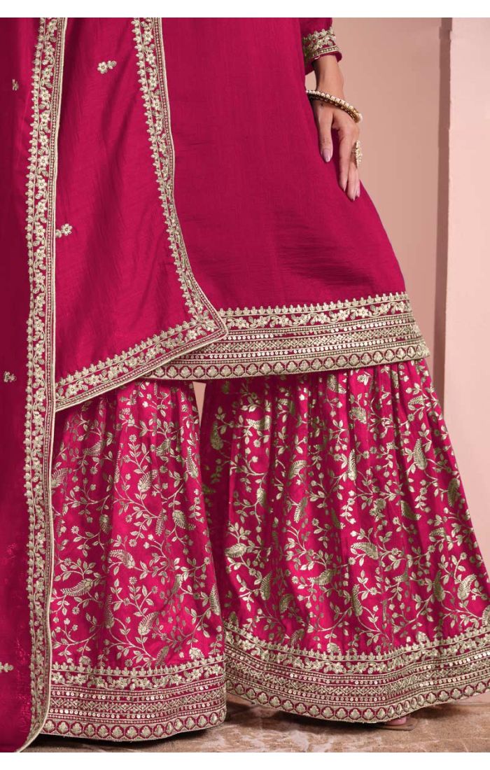 Maroon Georgette Palazzo Suit with Embroidery – Perfect for Weddings & Festivals