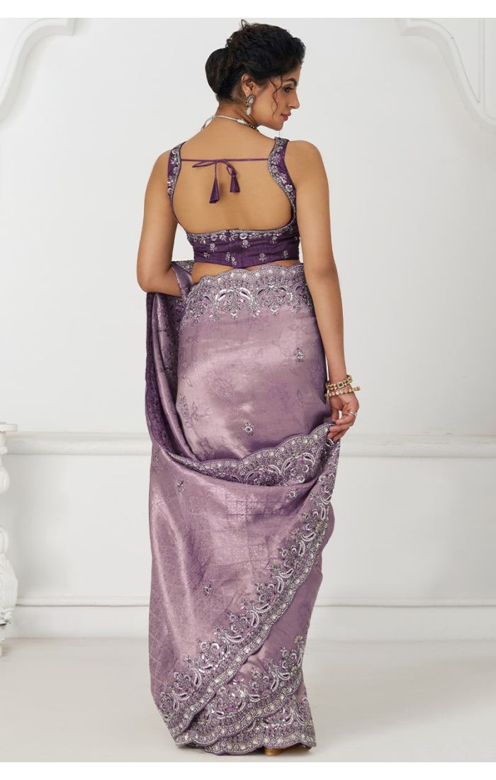 Back View of Mauve Saree Blouse with Tie-up Detailing