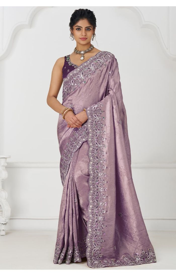 Mauve Dola Viscose Silk Saree with Sequins Embroidery 