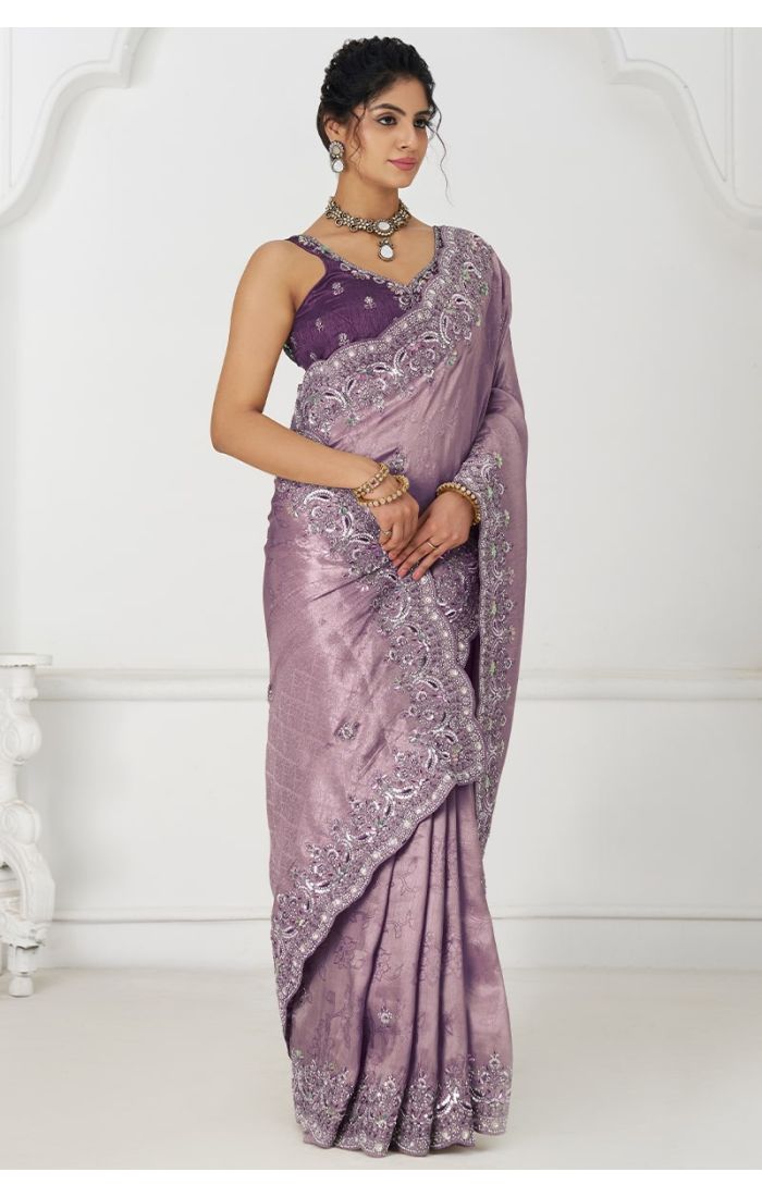  Side View of Mauve Dola Viscose Silk Saree with Beads