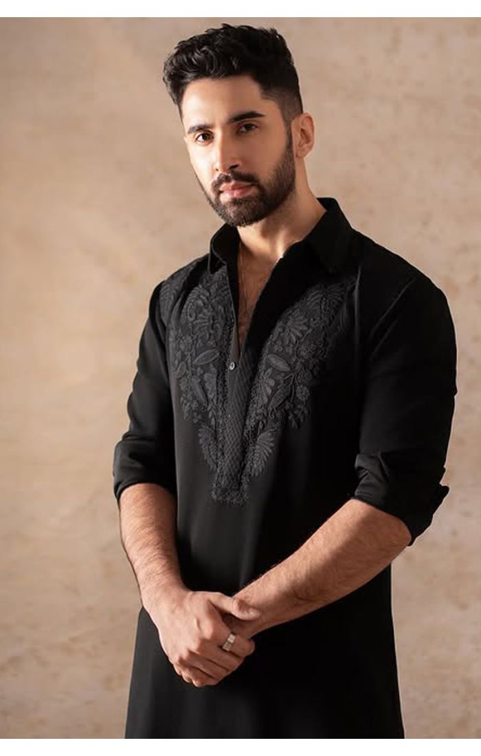 Men's Black Embroidered Kurta – Festive & Wedding Wear for USA, UK, Canada, Australia