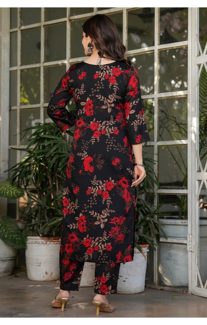 Midnight Bloom Black Floral Kurta Pant Set – Ethnic Wedding & Festive Wear for Women