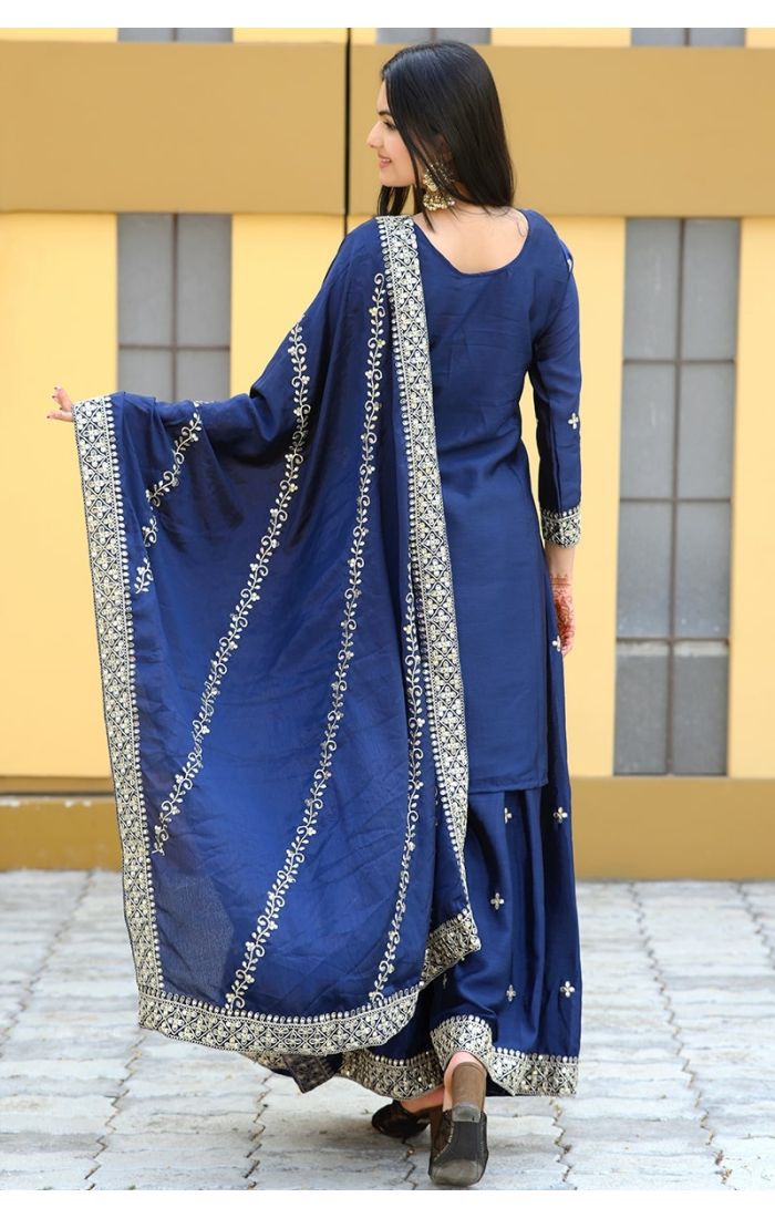  Midnight Blue Embroidered Salwar Kameez with Dupatta – Wedding & Festive Wear