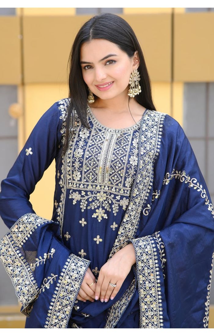  Midnight Blue Embroidered Salwar Kameez with Dupatta – Wedding & Festive Wear