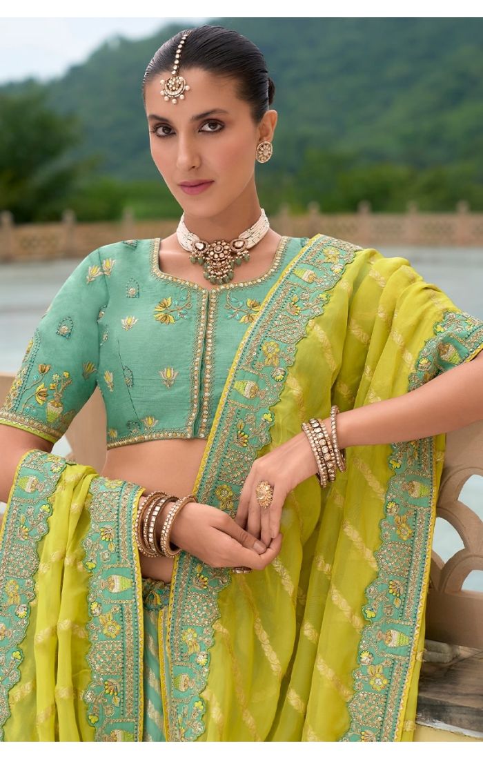 Mint Gold Banarasi Lehenga – Designer Indian Bridal & Festive Wear