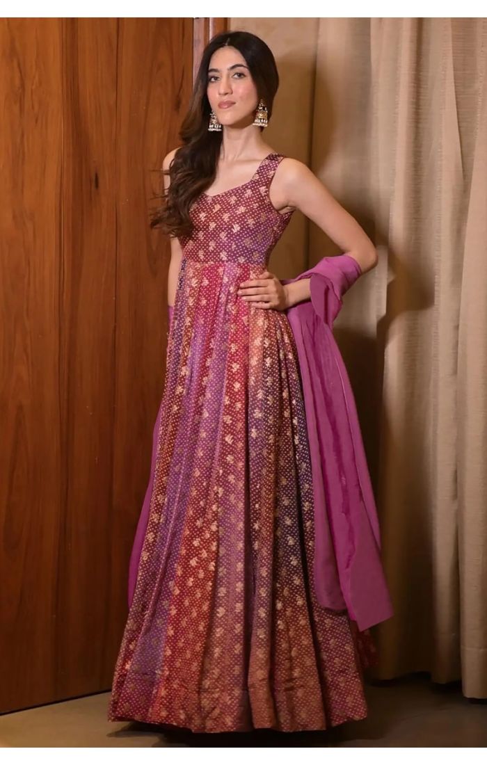 Multicolor Bandhani Anarkali Gown with Dupatta for Weddings and Festivals