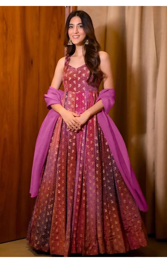 Multicolor Bandhani Anarkali Gown with Dupatta for Weddings and Festivals