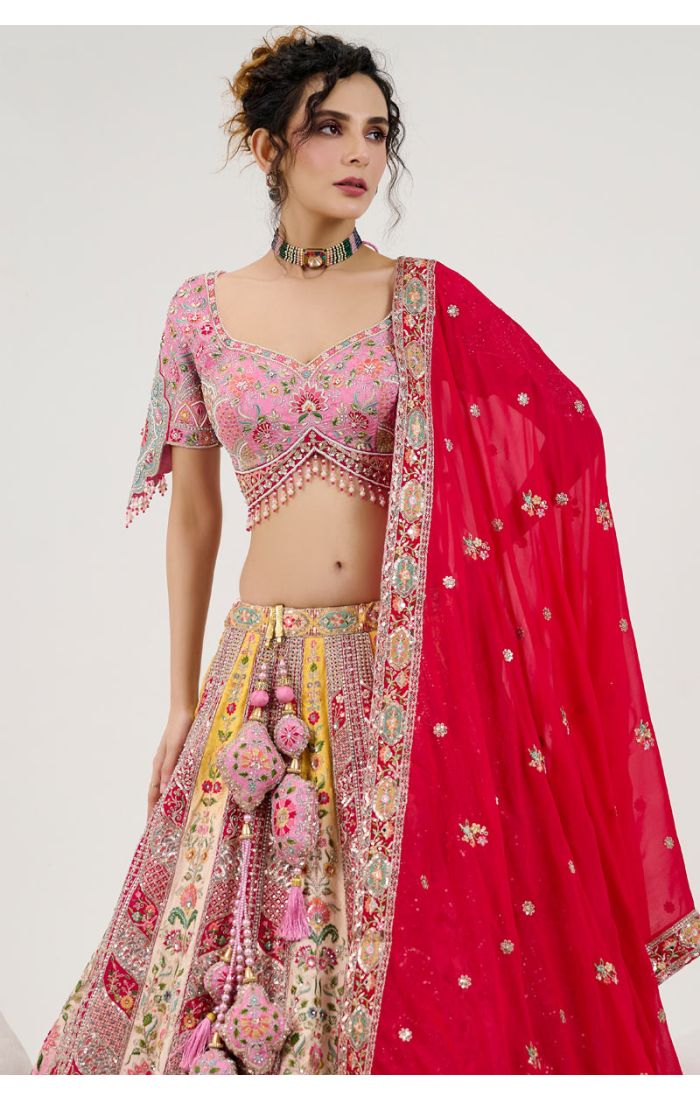 Buy Multicolor Silk Bridal Lehenga with Zardosi and Resham Embroidery for Weddings Online in London UK- LEHV3872