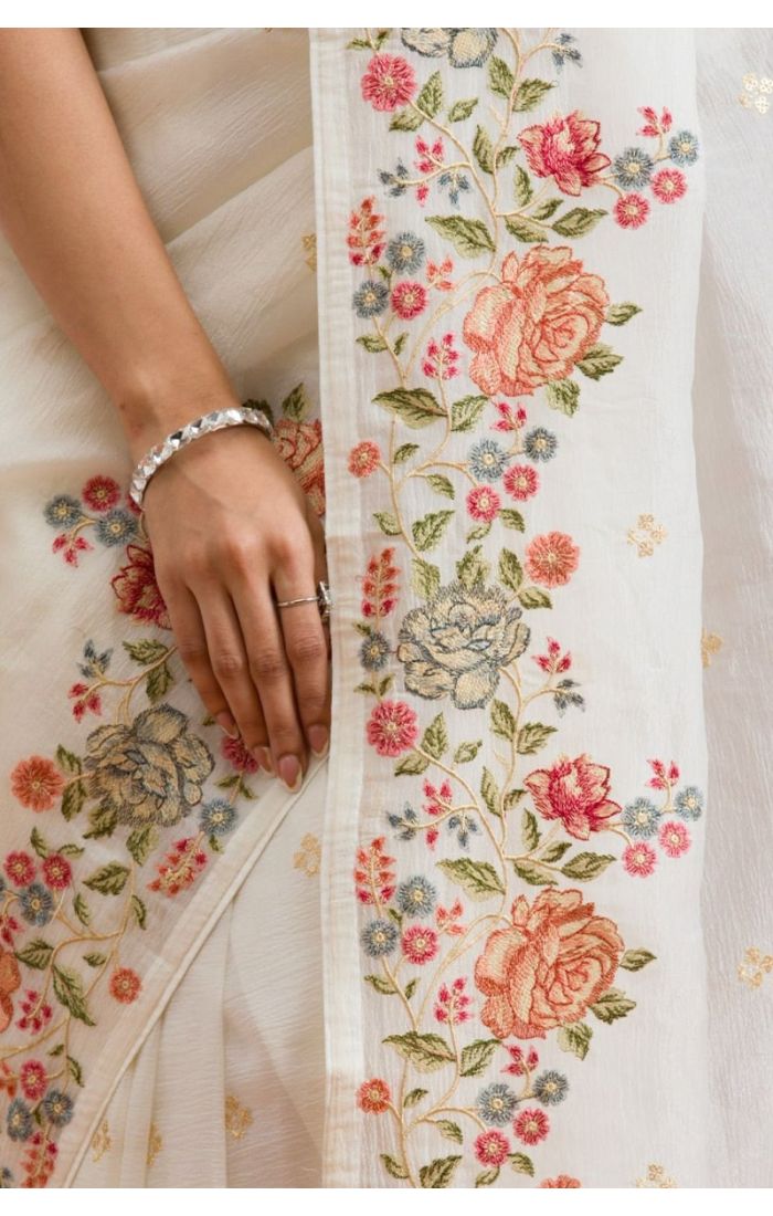 detail view showing fabric texture and embroidery 
