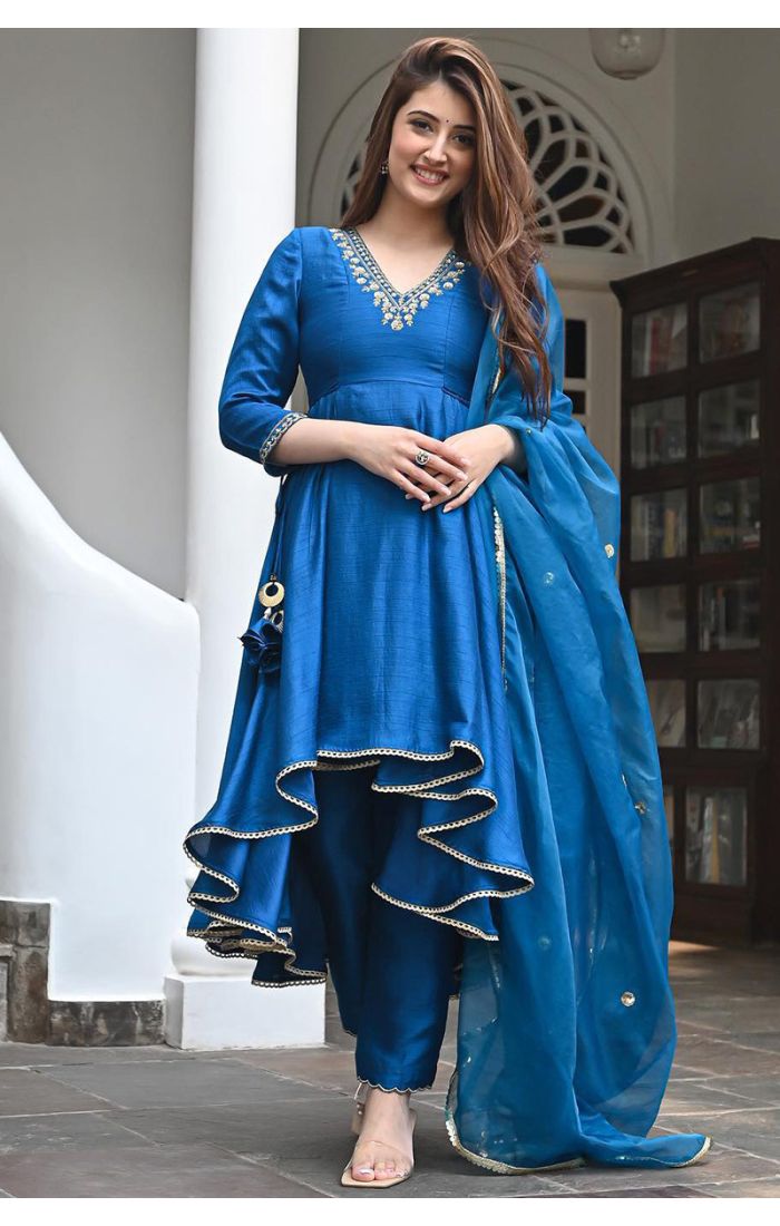 Designer Blue Anarkali Suit with Embroidery and Stonework for Eid and Weddings