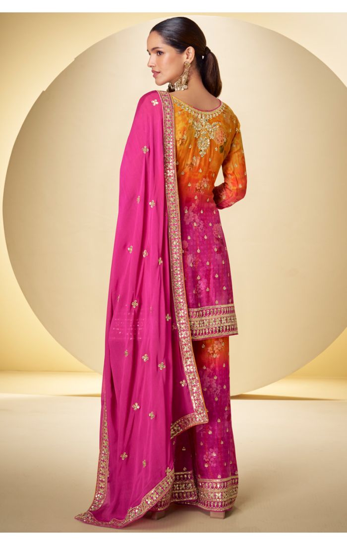 Pakistani-style floral georgette suit with embroidered dupatta – back view