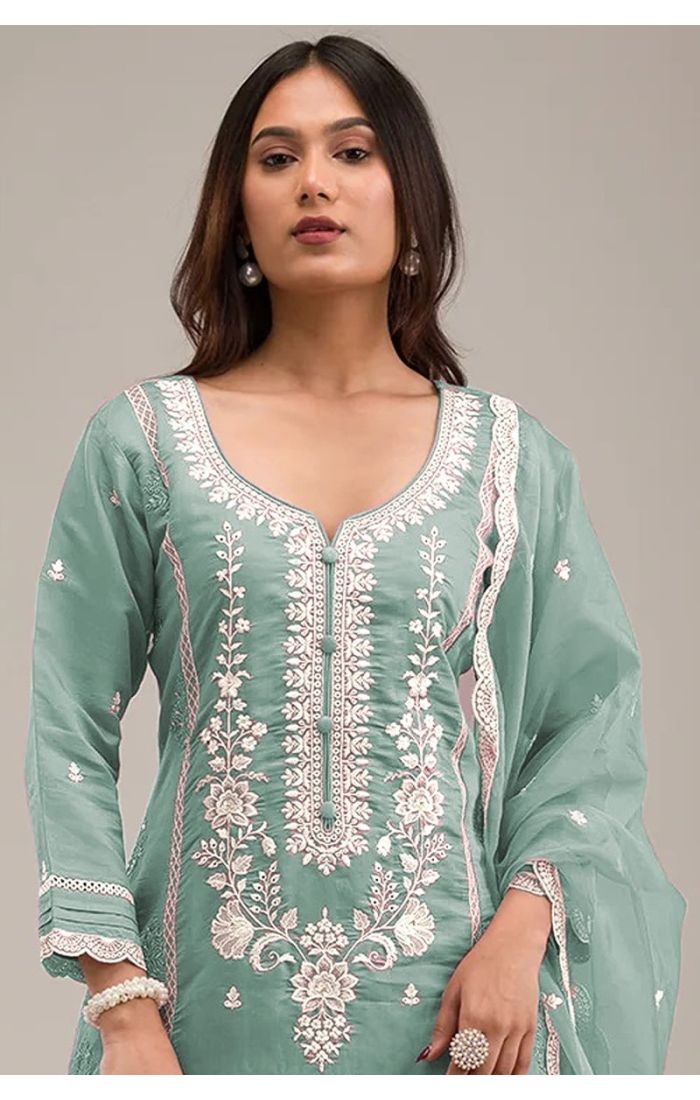 Elegant Pastel Green Cotton Chikankari Embroidered Salwar Suit for Women – Perfect for Weddings & Festive Wear