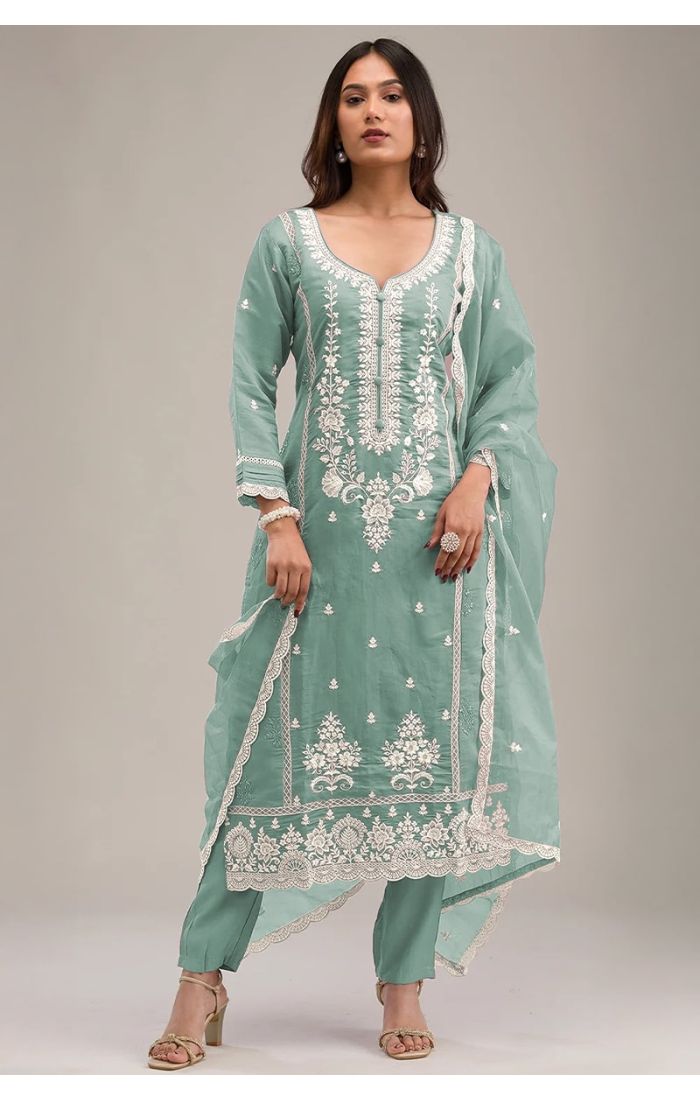 Elegant Pastel Green Cotton Chikankari Embroidered Salwar Suit for Women – Perfect for Weddings & Festive Wear