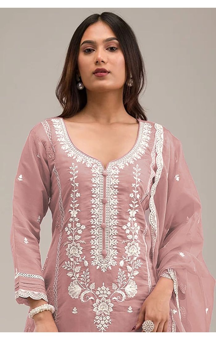 Peach cotton chikankari salwar suit with dupatta – festive and ethnic wear for women