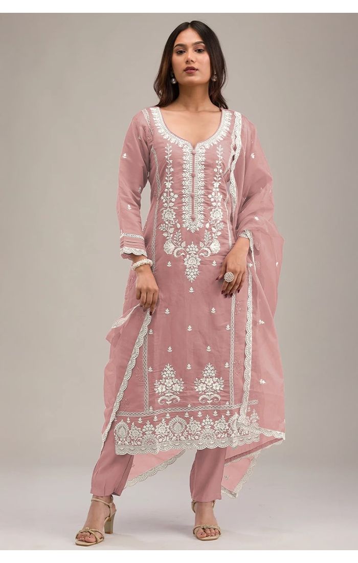 Peach cotton chikankari salwar suit with dupatta – festive and ethnic wear for women