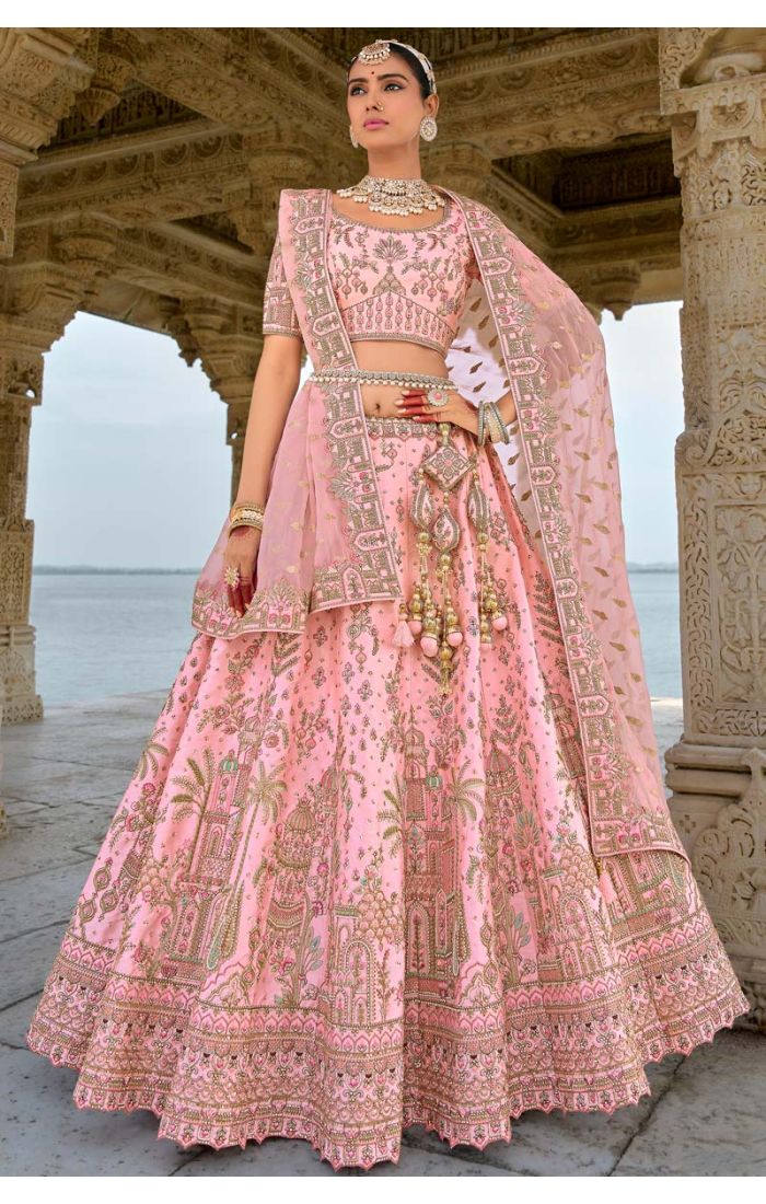 Pink Bridal Lehenga featuring intricate Zardosi Embroidery Work, styled for UK weddings.